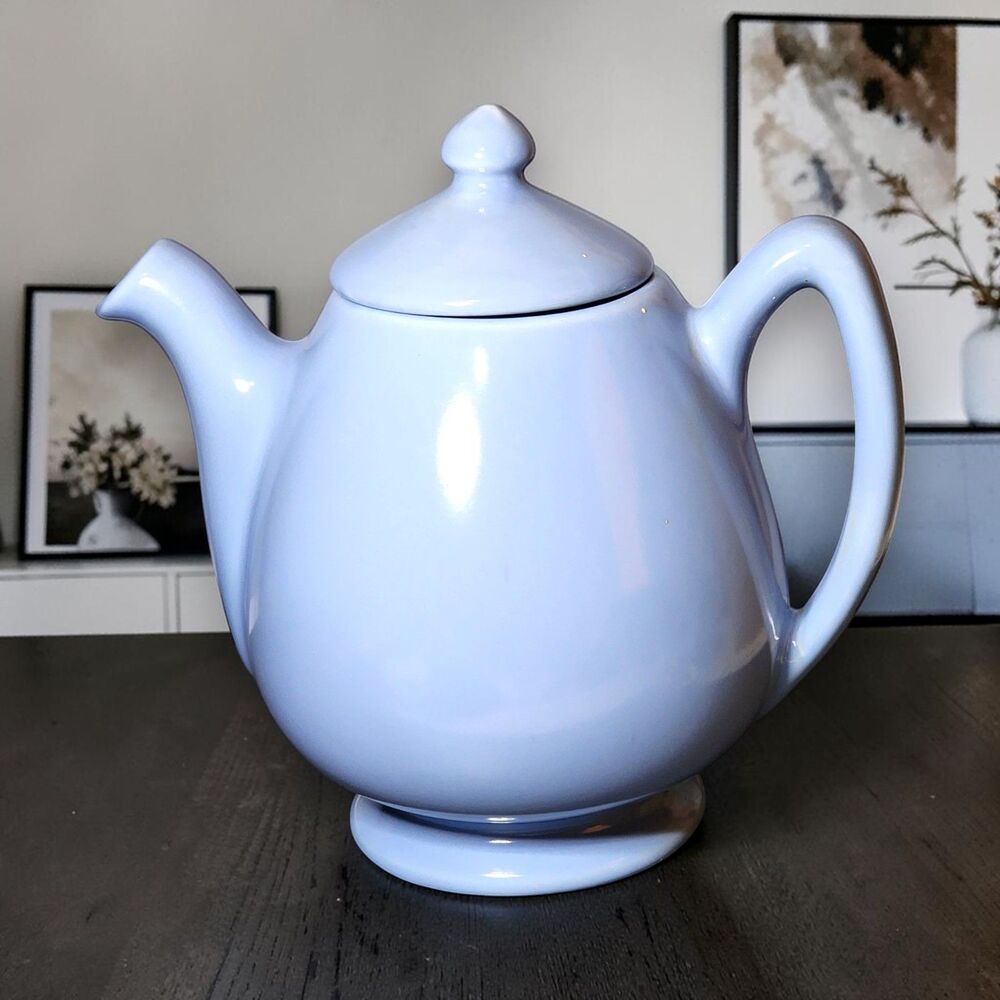 Vintage Santa Anita Ware Teapot Blue California Pottery MCM 1950s w/Lid 8"